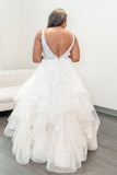 Elegant A Line V Neck Wedding Dresses with Appliques