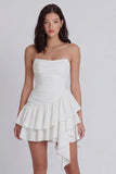 White Tiered A Line Ruffled Strapless Graduation Dress