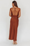 JUDY MAXI COCOA BROWN SATIN DRESS WITH OPEN BACK
