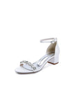 Satin Block Heel Sandal with Diamond Embellishments
