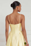 Satin A Line Spaghetti Straps Yellow Bridesmaid Dress