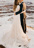 Gorgeous Boho Lace Long Sleeves Mermaid Appliques Wedding Dress