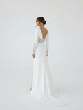 Casual V neck mermaid Sweep Train Long Sleeve Wedding Dress With Slit