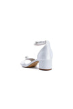 Satin Low Heel Sandals with Pearl Accent and Ankle Strap