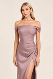 Vintage Mauve A Line Off The Shoulder Ruched Bridesmaid Dress