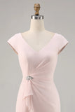 Candy Pink Sheath Ruffled Midi Mother Of Bride Dress