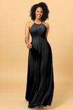 Sheath Halter Open Back Long Chiffon Bridesmaid Dress