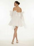 A Line Puff Long Sleeves Short Wedding Dresses With Bows