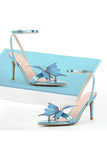 Blue Butterfly Ankle Buckle Open Toe Stiletto High Heels