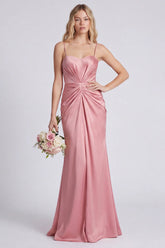 Dusty Rose Ruched Spaghetti Straps Mermaid Bridesmaid Dress