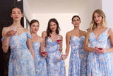 IRIS GOWN BLUE A LINE SOFT CHIFFON PRINT DRESS