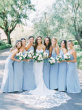 Charming A Line Halter Sky Blue Chiffon Long Bridesmaid Dresses