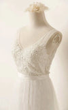 A Line Tulle Lace V Neck Wedding Dress With Sweep Train