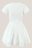 White Cotton A Line V Neck Mini Dress