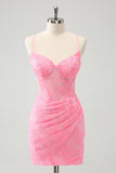 Glow in the Dark Bodycon Corset Short Homecoming Dress with Lace Up Back