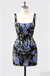 Black Corset Bodycon Sequin Floral Short Homecoming Dress