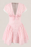 Pink Gingham Cotton A Line Mini Dress