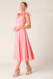 SWEET NOTHINGS SHOULDER BOW MIDI DRESS PEACH