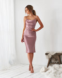 Aspen Midi Dress Mauve Satin Slip Dress
