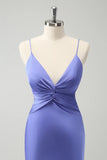 Purple Mermaid Front Criss Cross Pleated Floor Length Bridesmaid Dress