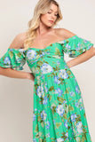 FRESH BLOSSOM GREEN FLORAL MAXI DRESS