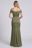 Olive Off the Shoulder Mermaid Satin Maxi Dress