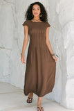 Carolina Pleated Maxi Dress in Brown