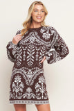 TERRA TAPESTRY BROWN SWEATER KNIT MINI DRESS