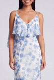 Light Blue Floral Spaghetti Straps Mermaid Maxi Dress