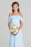 Sky Blue Off The Shoulder Chiffon A Line Junior Bridesmaid Dress