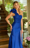 26527 Ava Presley One Shoulder Satin Gown With Rosette Detail