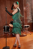 Dark Green Gatsby Party Dress with Sequins and Fringes