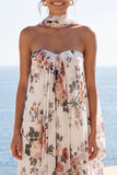 Floral Ivory A Line Sweetheart Wedding Guest Dress with Scarf