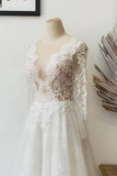 A Line Illusion Crew Neck White Lace Wedding Dress