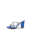 Silver Satin High Heels with Crystal and Metal Embellishments