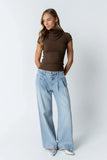 Kara Mock Neck Top in Brown