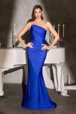 MARCIE GOWN STRETCH SATIN STRAPLESS FITTED DRESS