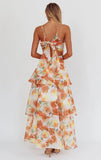 Makenna Maxi Dress Orange Floral Organza Tiered Dress