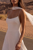 Ivory A Line Pleated Midi Engagement Dress with Slit