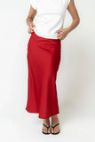 Tory Satin Maxi Skirt in Red Brown