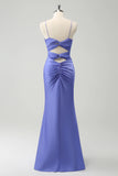 Purple Mermaid Front Criss Cross Pleated Floor Length Bridesmaid Dress
