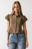 Lizette Pleated Blouse in Brown