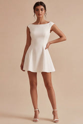 White A Line Bateau Neck Mini Dress