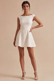 White A Line Bateau Neck Mini Dress