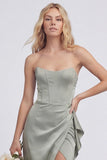 Strapless Corset Mermaid Dusty Sage Bridesmaid Dress with Slit