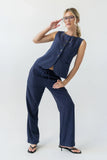 Vivienne Pinstripe Sleeveless Vest in Navy