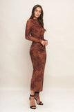 AMBER FLORA POWER MESH MIDI DRESS