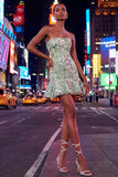 Strapless Bodycon Embroidered Sage Green Homecoming Dress