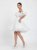 A Line Off The Shoulder Sleeveless Short Mini Organza Wedding Dresses