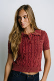 Halle Cable Knit Top in Red